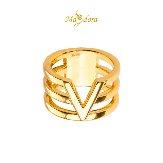 MASDORA 999 Gold Ring Rings Cincin Emas ~ Golden Linear V (EMAS 999/24K)