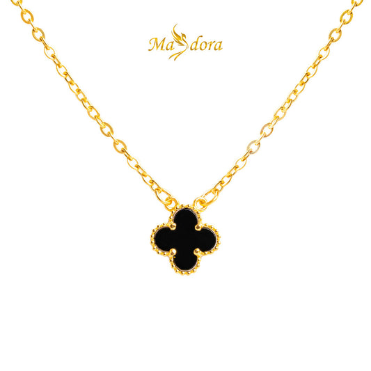 MASDORA 916 Gold Necklace Rantai Leher Emas ~ Clover Single Flower - M (EMAS 916/22K)