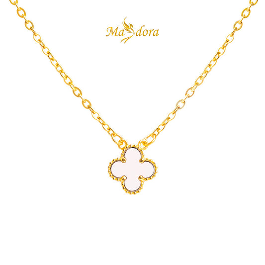 MASDORA 916 Gold Necklace Rantai Leher Emas ~ Clover Single Flower - M (EMAS 916/22K)