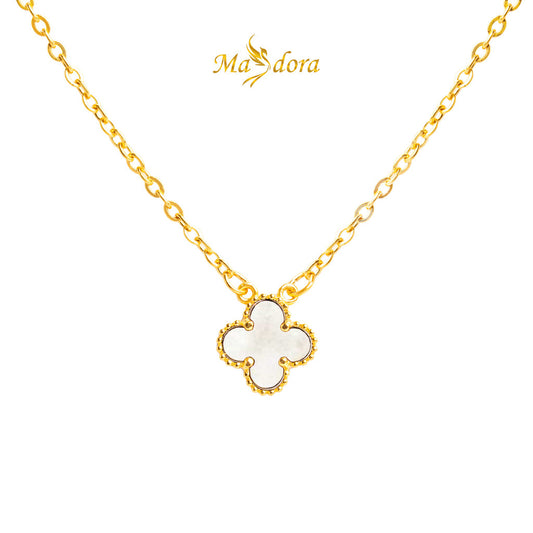 MASDORA 916 Gold Necklace Rantai Leher Emas ~ Clover Single Flower - M (EMAS 916/22K)