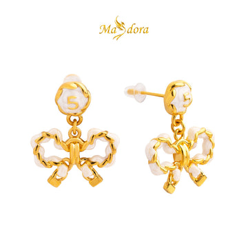 MASDORA 999 Gold Earring Earrings Emas ~ Dangling White Sugary Pretzel (EMAS 999/24K)