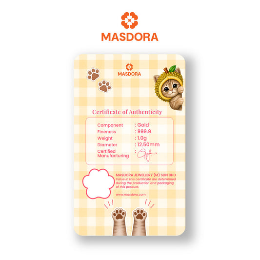 MASDORA 999.9 Gold Bar 1.00GM Whisker Collection -  British Short Hair (EMAS 999.9/24K)