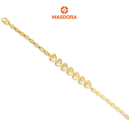 MASDORA 916 Gold Bracelet Rantai Tangan Emas ~ Duotone Hearts Bind (EMAS 916/22K)