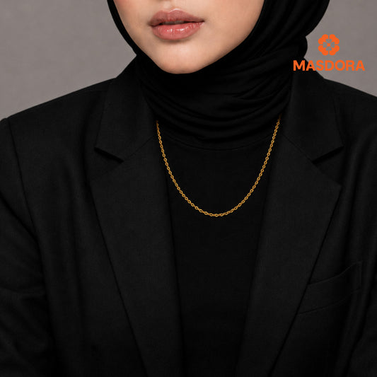 MASDORA 916 Gold Necklace Rantai Leher Emas ~ Delicate Oval Paperclip (EMAS 916/22K)