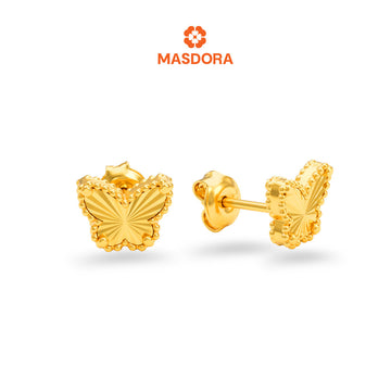 MASDORA 916 Gold Earings Earing Subang Emas - Golden Solid Butterfly (EMAS 916/22K)