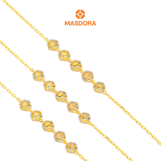 MASDORA 916 Gold Bracelet Rantai Tangan Emas ~ Duotone 3D Flower (EMAS 916/22K)