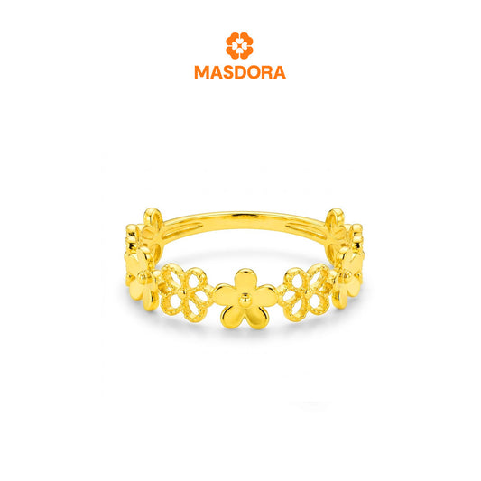 MASDORA 916 Gold Ring Cincin Emas ~ Golden Flower Frame Link (EMAS 916/22K)