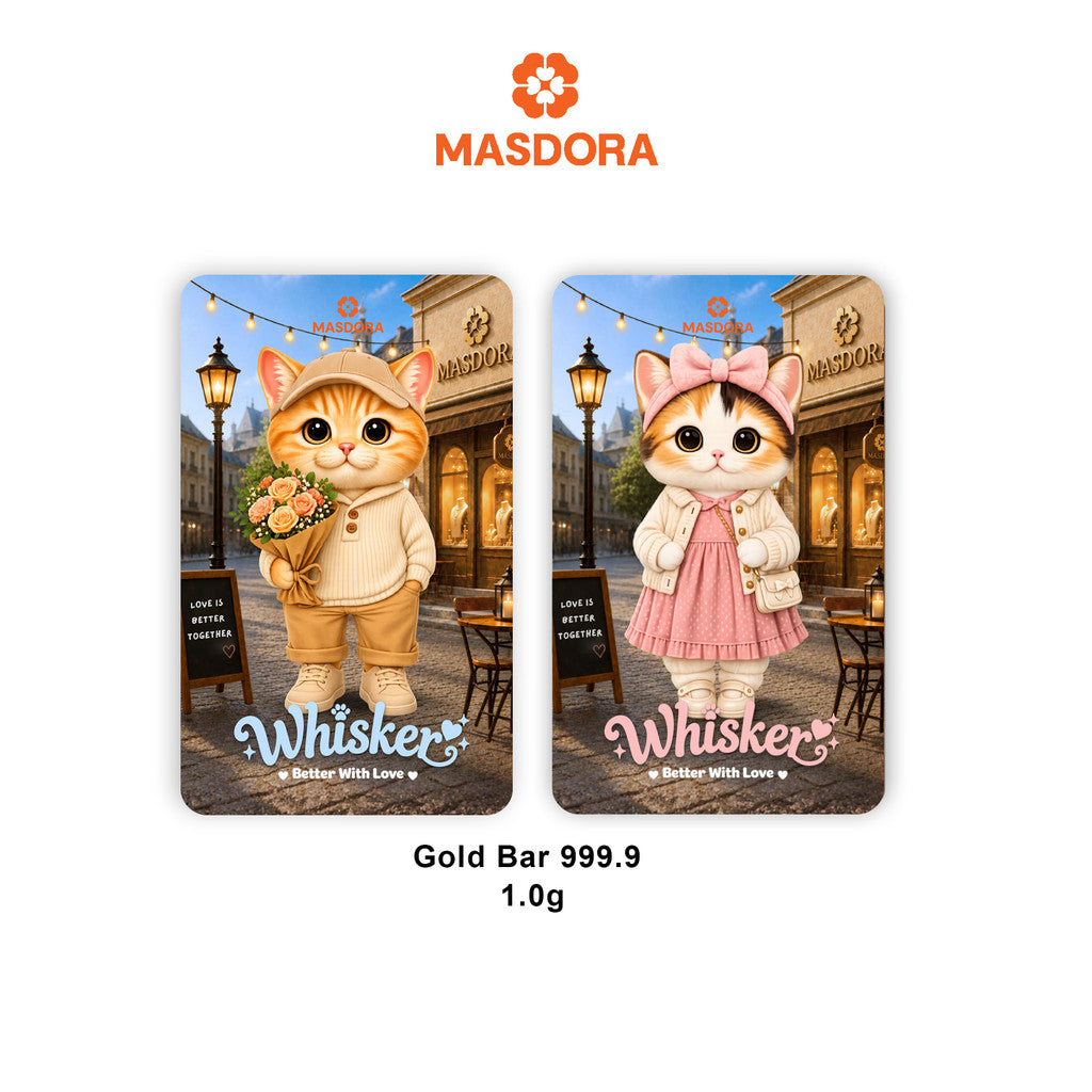 MASDORA 999.9 Gold Bar 1.00GM COMBO Whisker Collection (1.00GM X 2) ~ Oyen's Lifestyle (EMAS 999.9/24K)