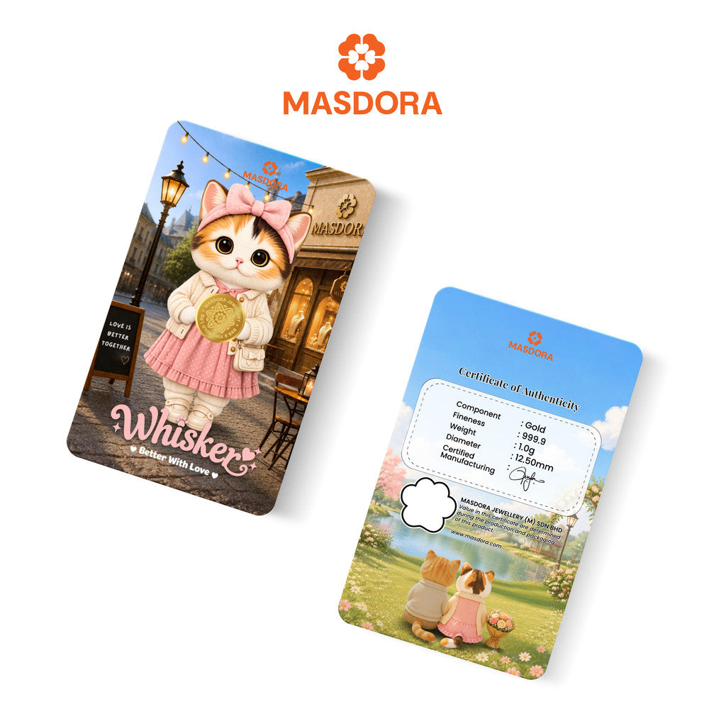 MASDORA 999.9 Gold Bar 1.00GM COMBO Whisker Collection (1.00GM X 2) ~ Oyen's Lifestyle (EMAS 999.9/24K)