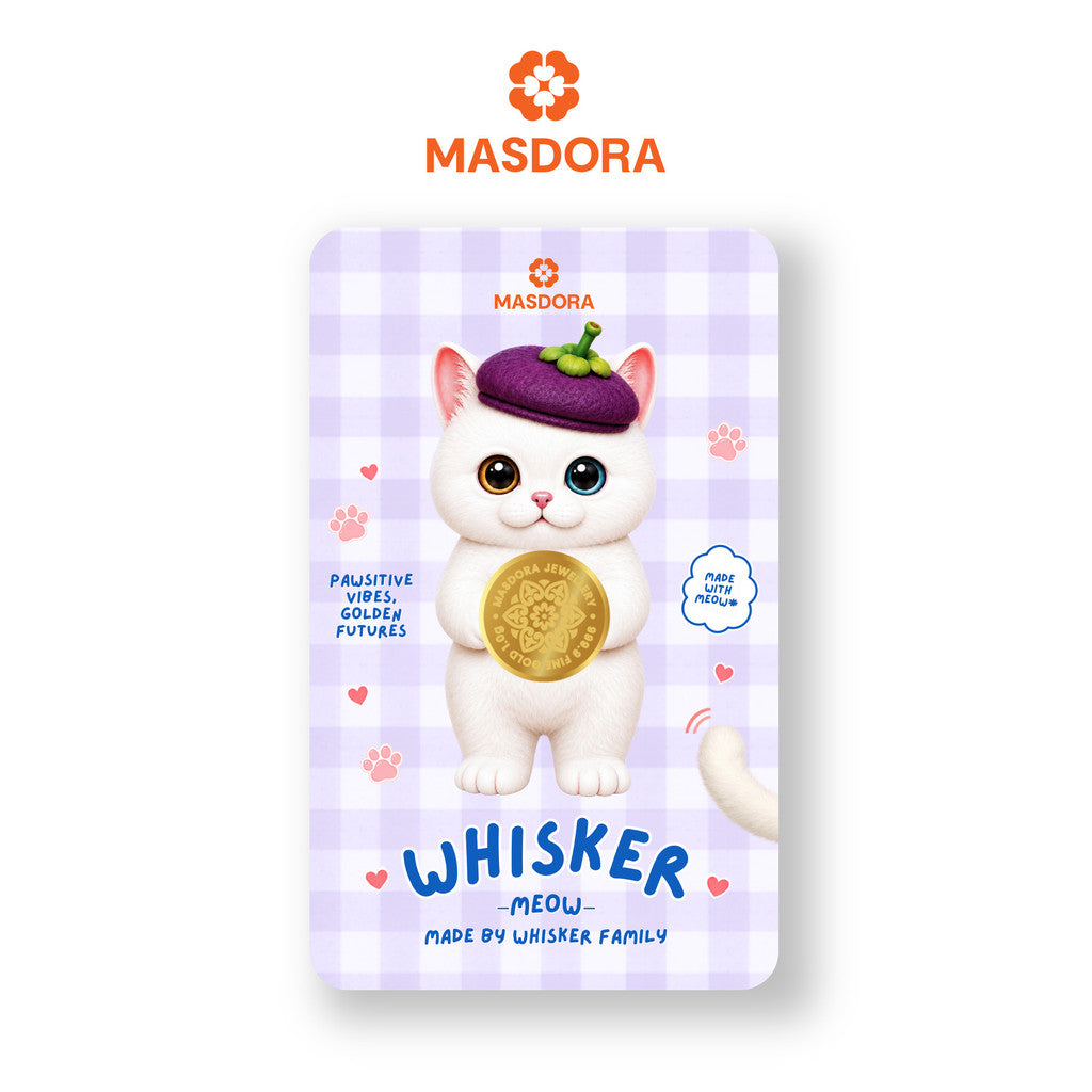 MASDORA 999.9 Gold Bar 1.00GM Whisker Collection -  The Turkish Angora White Cat (EMAS 999.9/24K)