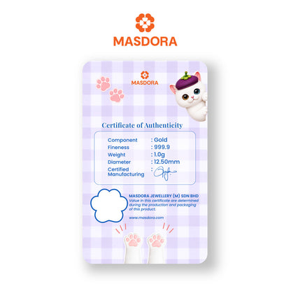 MASDORA 999.9 Gold Bar 1.00GM Whisker Collection -  The Turkish Angora White Cat (EMAS 999.9/24K)