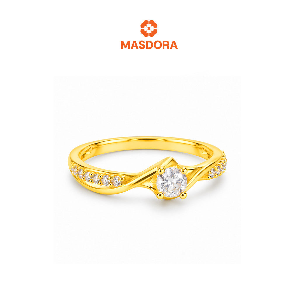 MASDORA 916 Gold Ring Rings Cincin Emas ~ Sparkling Curl Solitaire (EMAS 916/22K)