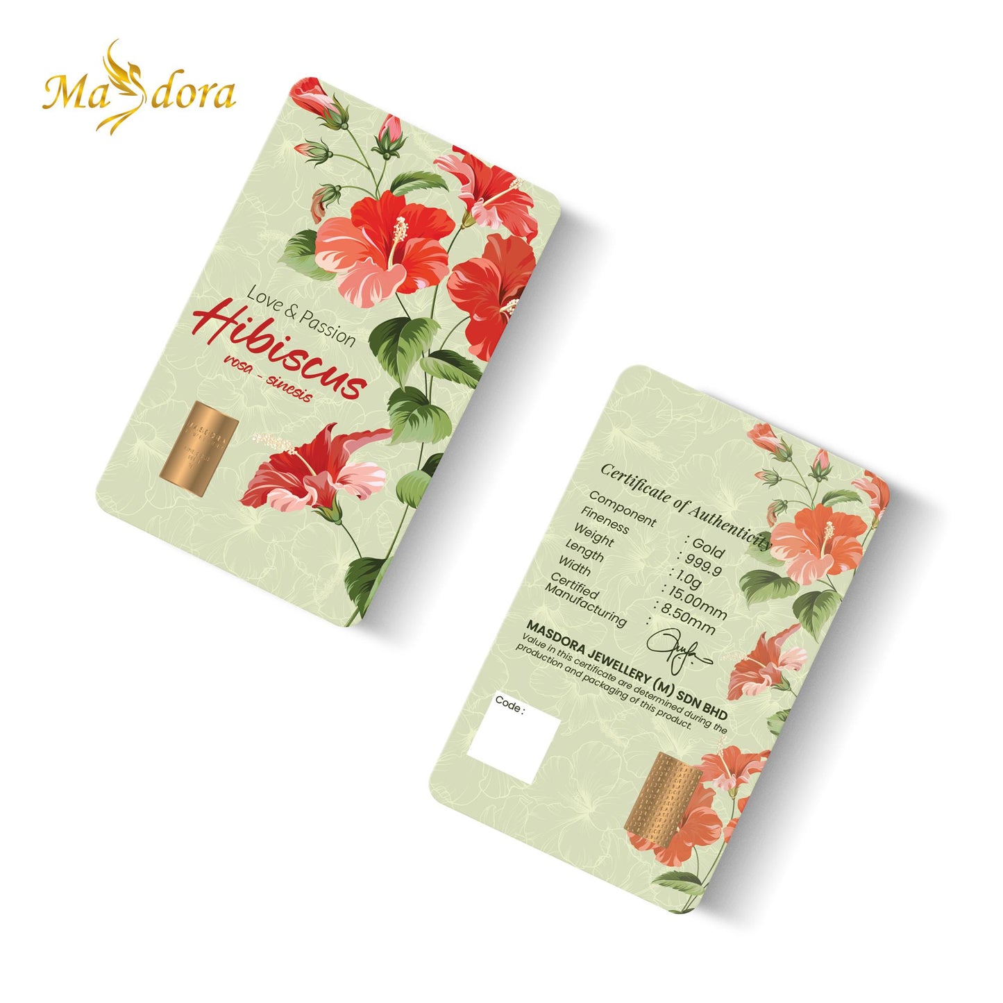 MASDORA 999.9 Gold Bar 1.0GM Flower Series ~ Hibiscus