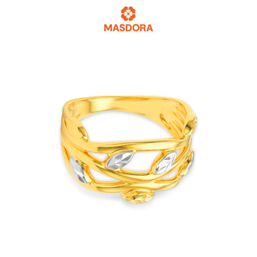 MASDORA 916 Gold Ring Rings Cincin Emas ~ Duotone Leafy Cross (EMAS 916/22K)