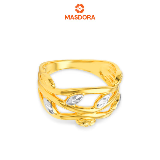 MASDORA 916 Gold Ring Rings Cincin Emas ~ Duotone Leafy Cross (EMAS 916/22K)