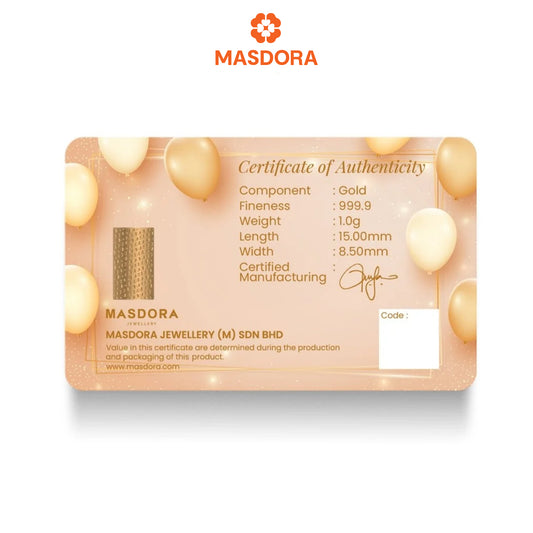 MASDORA 999.9 Gold Bar 1.00GM Gift Series ~ Happy Birthday 2 (EMAS 999.9/24K)