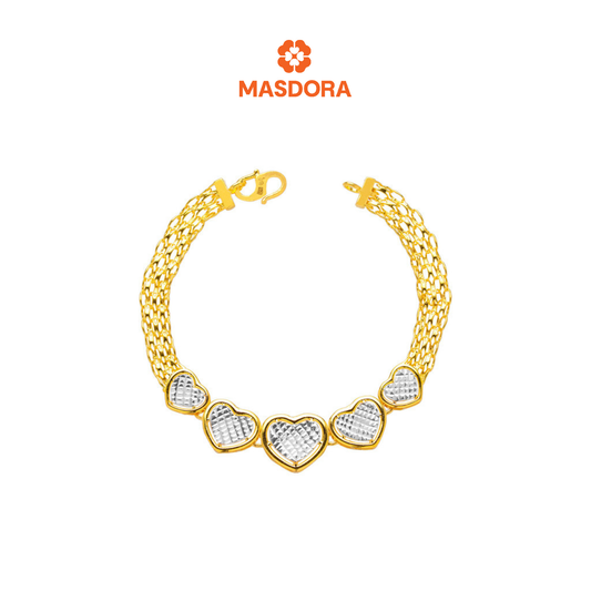 MASDORA 916 Gold Bracelet Rantai Tangan Emas ~ Duotone Quintuple Heart Crochet (EMAS 916/22K)