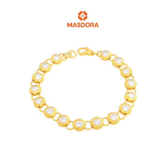 MASDORA 916 Gold Bracelet Rantai Tangan Emas ~ Shiny Flower Cutting Links 2C (EMAS 916/22K)