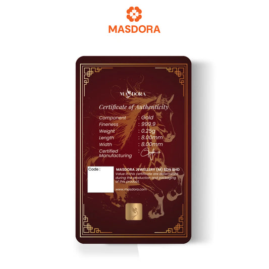 MASDORA 999.9 Gold Bar 0.25GM Calendar Year Collection ~ Golden Horse Lunar (EMAS 999.9/24K)