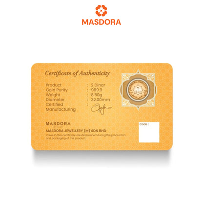 MASDORA 999.9 Gold 2 Dinar (8.50GM) Signature Series (EMAS 999.9/24K)