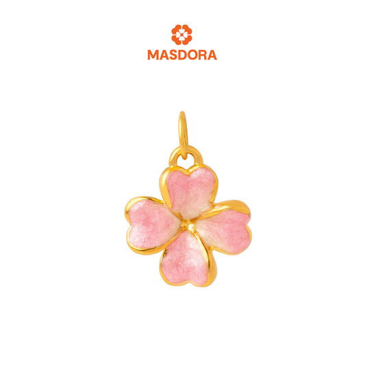MASDORA 999 Gold Pendant Loket Emas ~ Acutifolia Flower (Pink)  (EMAS 999/24K) -- FREE 925 SILVER NECKLACE!