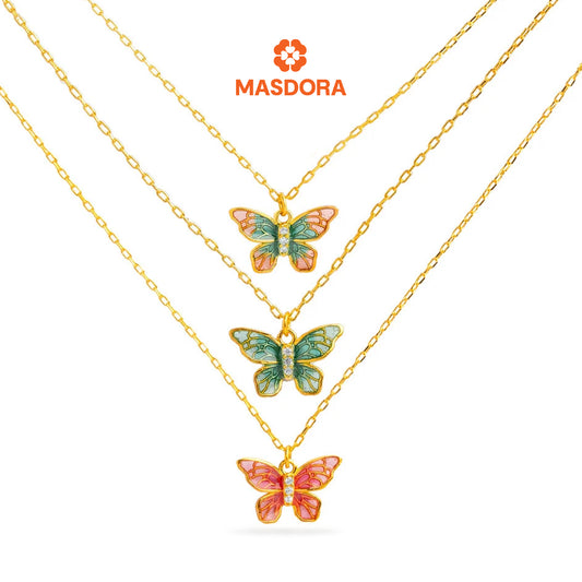 MASDORA 916 Gold Necklace Rantai Leher Emas ~ Belle Papillon (M) (EMAS 916/22K)