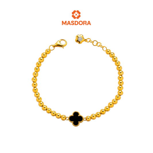 MASDORA 916 Gold Bracelet Rantai Tangan Emas ~ Clover Boba (Black) (EMAS 916/22K)