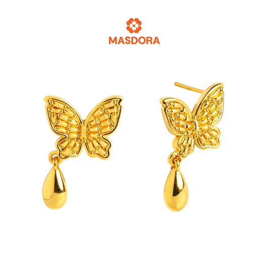 MASDORA 999 Gold Earring Earrings Emas ~ Glorious Butterfly Dangle (EMAS 999/24K)