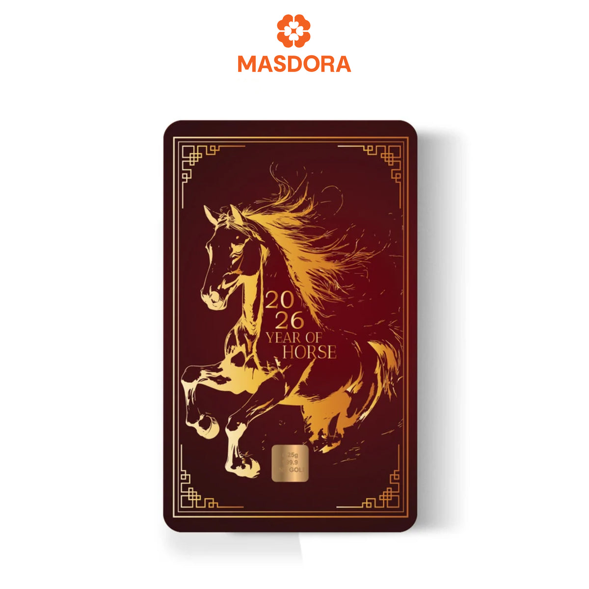 MASDORA 999.9 Gold Bar 0.25GM Calendar Year Collection ~ Golden Horse Lunar (EMAS 999.9/24K)