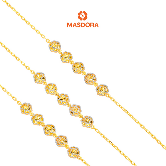 MASDORA 916 Gold Bracelet Rantai Tangan Emas ~ Duotone 3D Flower (EMAS 916/22K)
