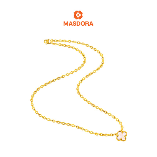 MASDORA 916 Gold Necklace Rantai Leher Emas ~ Clover Single Flower - M (EMAS 916/22K)