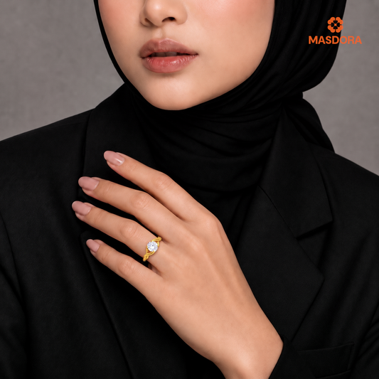 MASDORA 916 Gold Ring Rings Cincin Emas ~ Delicate Twisted Solitaire (EMAS 916/22K)