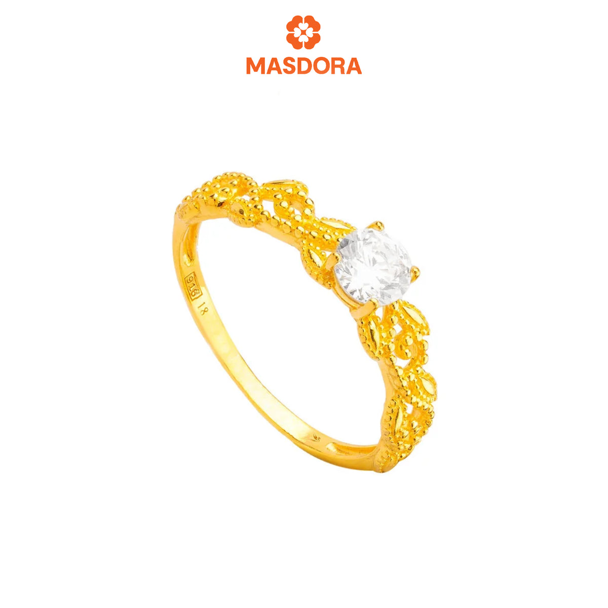 MASDORA 916 Gold Ring Rings Cincin Emas ~ Golden Leafy Solitaire (EMAS 916/22K)