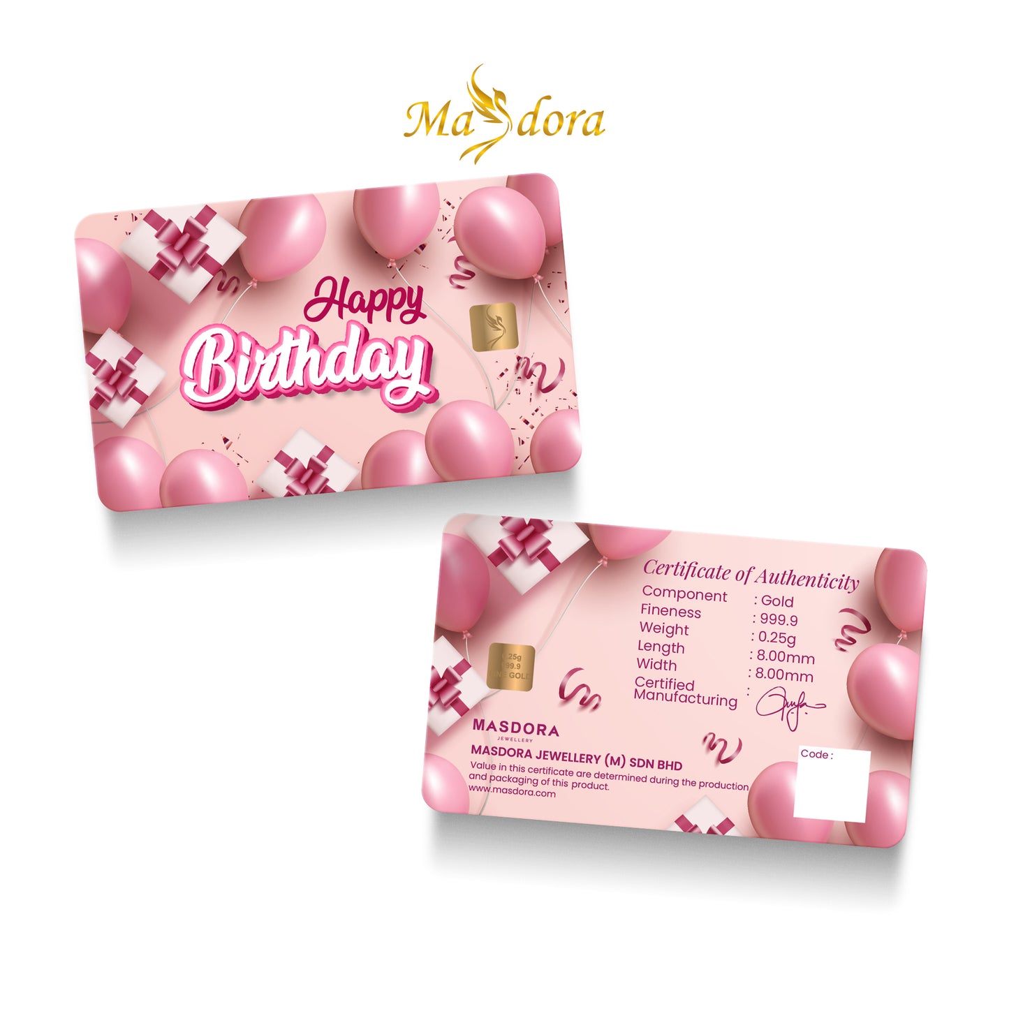 Masdora 999.9 Gold Bar 0.25g Gift Series ~ Happy Birthday