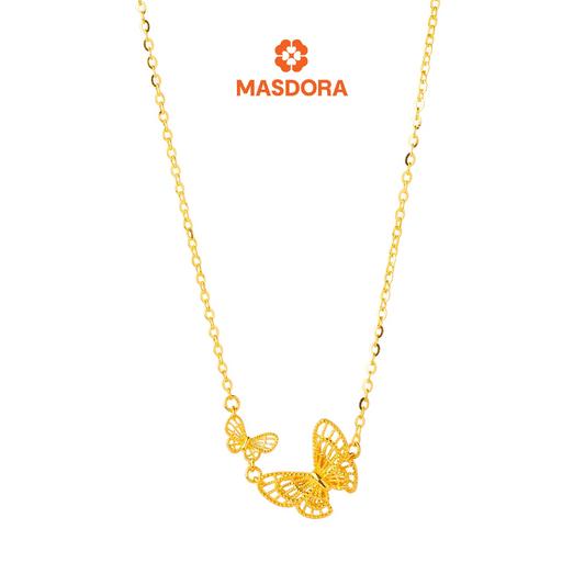 MASDORA 999 Gold Necklace Rantai Leher Emas ~ Golden Double Butterfly (EMAS 999/24K)