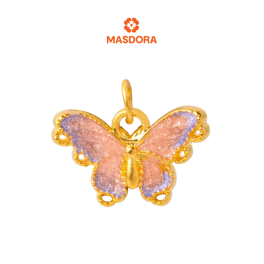MASDORA 999 Gold Pendant Loket Emas ~ Elegante Violet Butterfly (EMAS 999/24K) -- FREE 925 SILVER NECKLACE!