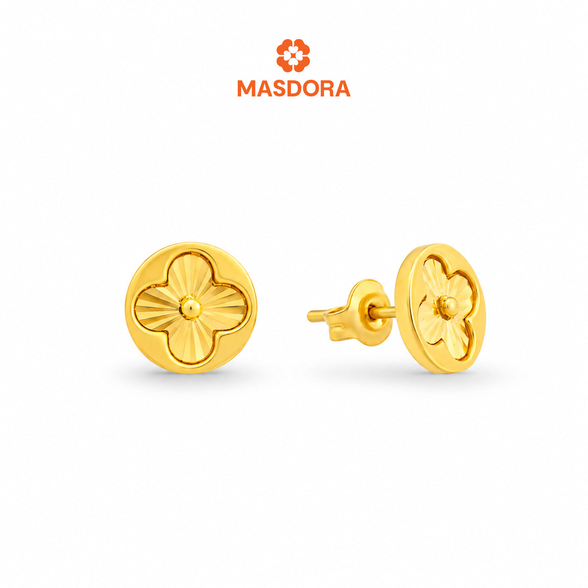 MASDORA 916 Gold Earings Earing Subang Emas ~ Exclusive Golden Round V Flower Stud (EMAS 916/22K)