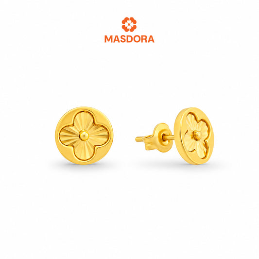 MASDORA 916 Gold Earings Earing Subang Emas ~ Exclusive Golden Round V Flower Stud (EMAS 916/22K)