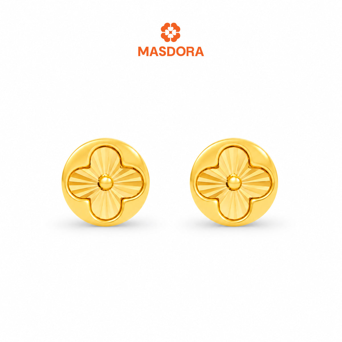 MASDORA 916 Gold Earings Earing Subang Emas ~ Exclusive Golden Round V Flower Stud (EMAS 916/22K)