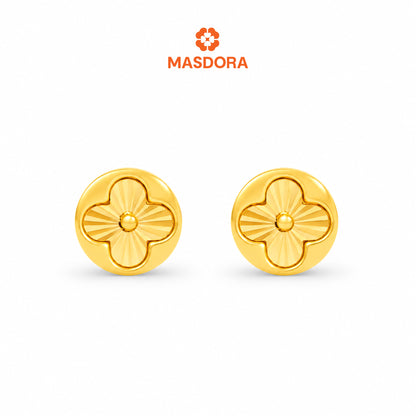 MASDORA 916 Gold Earings Earing Subang Emas ~ Exclusive Golden Round V Flower Stud (EMAS 916/22K)