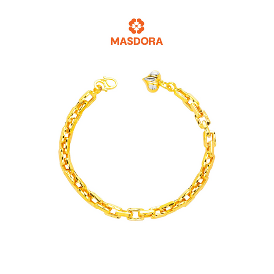 MASDORA 916 Gold Bracelet Rantai Tangan Emas ~ Duotone Square Paperclip (EMAS 916/22K)