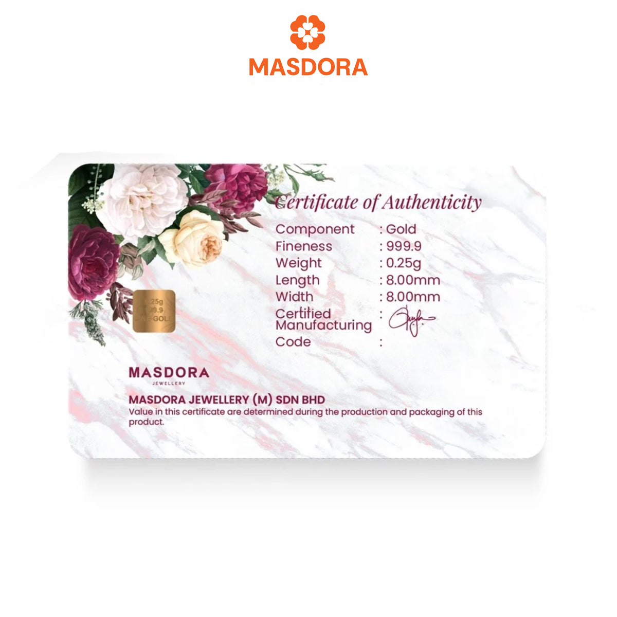 MASDORA 999.9 Gold Bar 0.25GM Gift Series ~ Wonderful Anniversary (EMAS 999.9/24K)