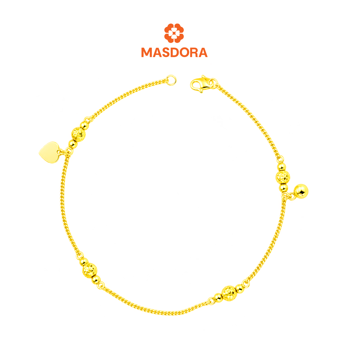 MASDORA 916 Gold Anklet Rantai Kaki Gelang Kaki Emas ~ Balls Plate Love (EMAS 916/22K)