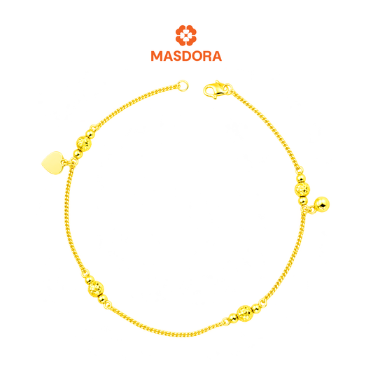 MASDORA 916 Gold Anklet Rantai Kaki Gelang Kaki Emas ~ Balls Plate Love (EMAS 916/22K)