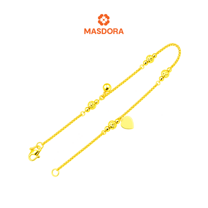 MASDORA 916 Gold Anklet Rantai Kaki Gelang Kaki Emas ~ Balls Plate Love (EMAS 916/22K)