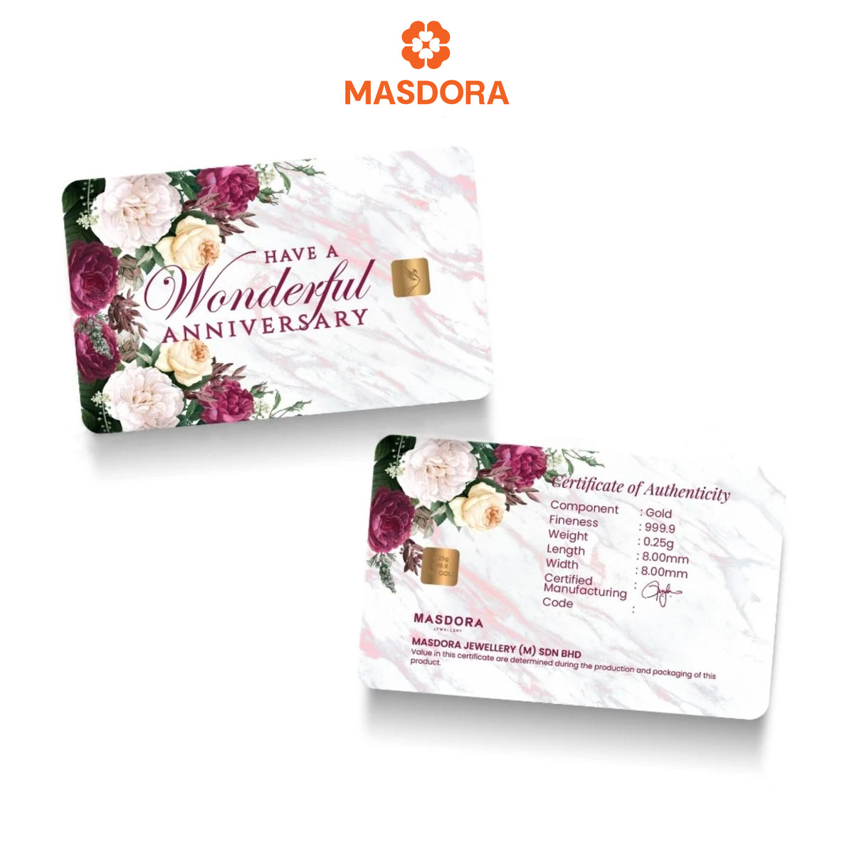 MASDORA 999.9 Gold Bar 0.25GM Gift Series ~ Wonderful Anniversary (EMAS 999.9/24K)