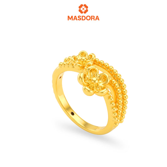 MASDORA 916 Gold Ring Rings Cincin Emas ~ HG Golden Curved Petunia (EMAS 916/22K)