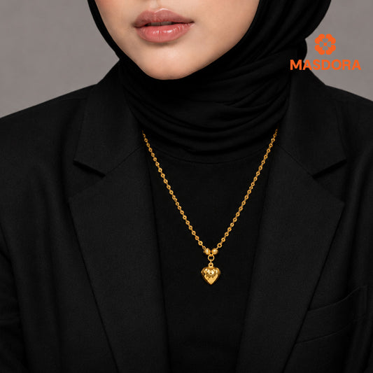 MASDORA 916 Gold Necklace Rantai Leher Emas ~ Shining Sauh Twin Beads Fluffy Love (EMAS 916/22K)