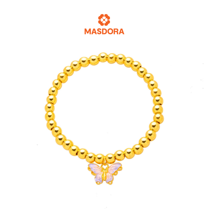 MASDORA 999 Gold Bracelet Rantai Tangan Emas ~ Stretchable Violet Butterfly Boba (EMAS 999/24K)