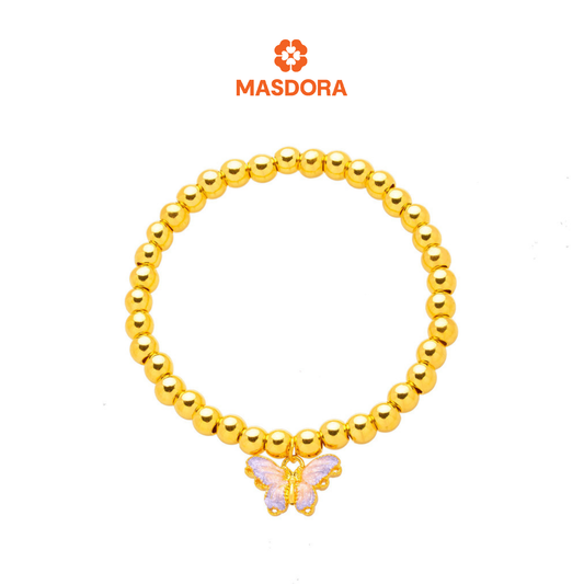MASDORA 999 Gold Bracelet Rantai Tangan Emas ~ Stretchable Violet Butterfly Boba (EMAS 999/24K)